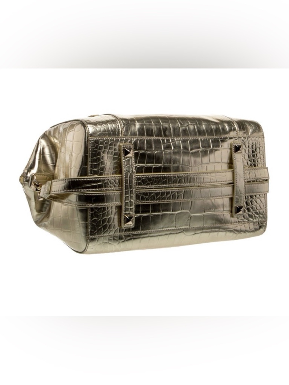 Henri Bendel Large Metallic Gold Croc-Embossed Satchel Handbag! W dust bag! - Picture 4 of 5